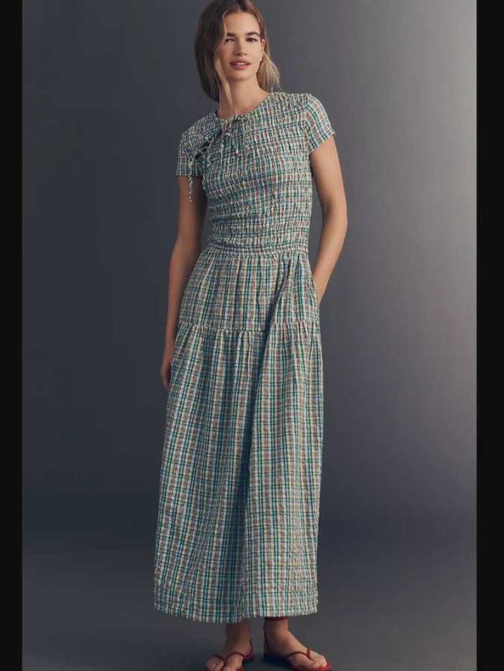New US 2 (UK 6) Damson Madder x Anthropologie Ebba smocked midi plaid dress